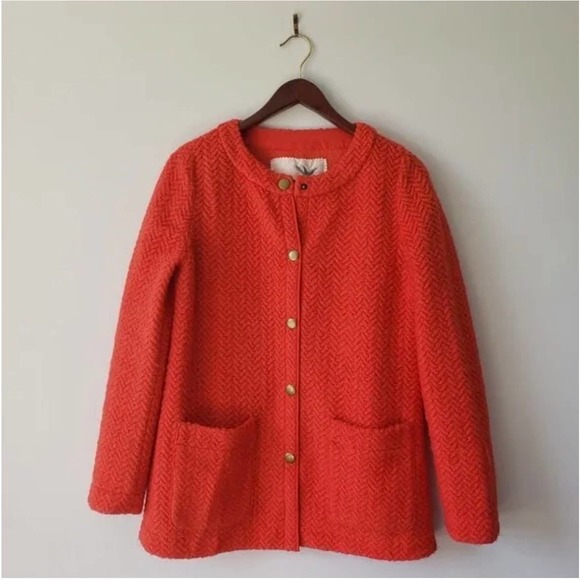 Tabitha Blood Orange‎ Herringbone Wool Knit Jacket XS Anthropologie - Picture 4 of 9